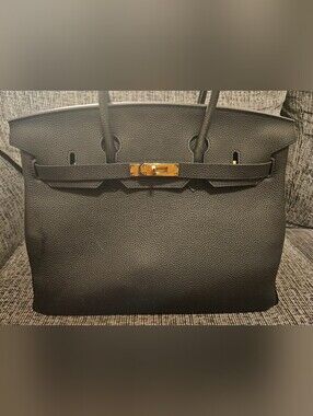 Black Leather Structured Tote Bag with Gold Hardware | Wirkin Bag